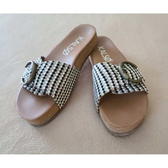 Kalso Earth Womens Sway Clog Sz 9 Fabric Tan Multicolor Big Buckle Sandal NEW - Picture 1 of 11